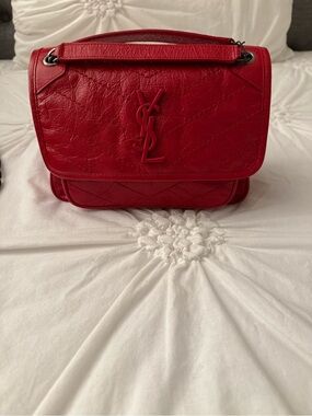 Saint Laurent Red Quilted Leather Niki Baby Shoulder Bag with YSL Logo